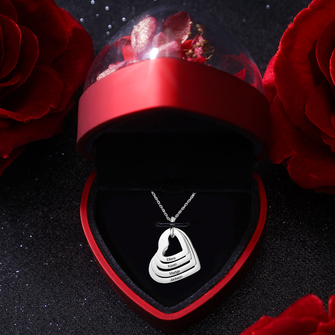 Personalisierte 4 Namen Namenskette mit 4 Herzen