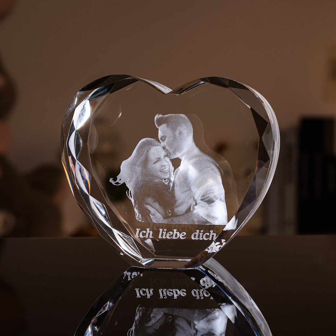 Personalisiertes Doppelporträt & Text 3D-Foto-Acrylkristall Herzform – Perfektes Geschenk für Freunde & Partner