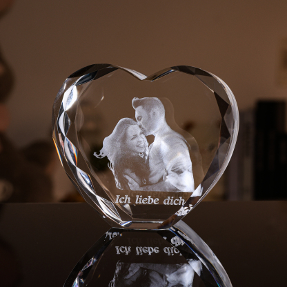 Personalisiertes Doppelporträt & Text 3D-Foto-Acrylkristall Herzform – Perfektes Geschenk für Freunde & Partner