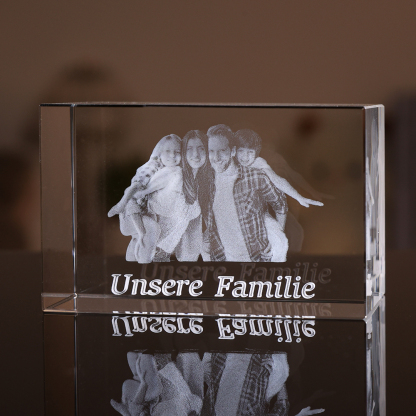Personalisiertes Vierfachporträt & Text 3D-Foto-Acrylkristall Ornament im querformatigen geraden Design – Perfektes Geschenk für Familie & Freunde
