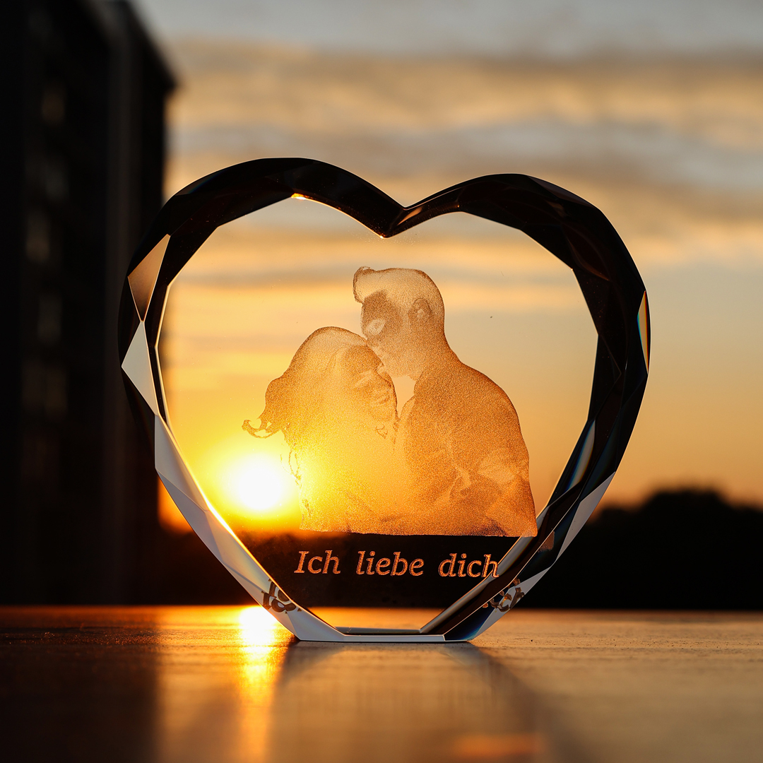 Personalisiertes Doppelporträt & Text 3D-Foto-Acrylkristall Herzform – Perfektes Geschenk für Freunde & Partner