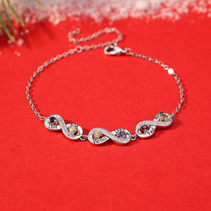 Personalisiertes 6 Namen & 6 Geburtssteine Infinity Armband mit Zirkonia