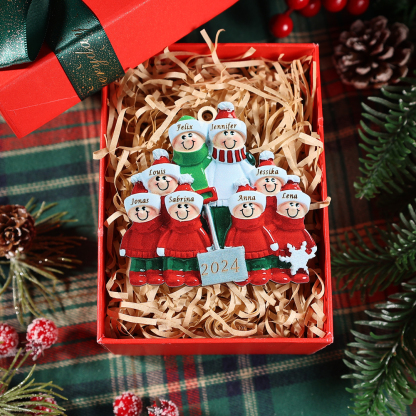 Holz Personalisierte 8 Namen & Jahr Schneeschaufelteam Weihnachtsornament Weihnachtsbaum Anhänger mit 8 Familienmitgliedern