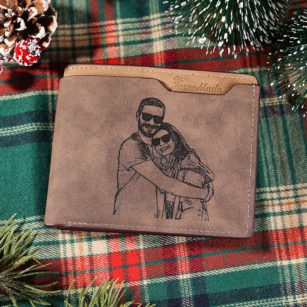 Herren Personalisierter Name & Buchstabe & Foto Lede Geldbörse Weihnachtsgeschenk