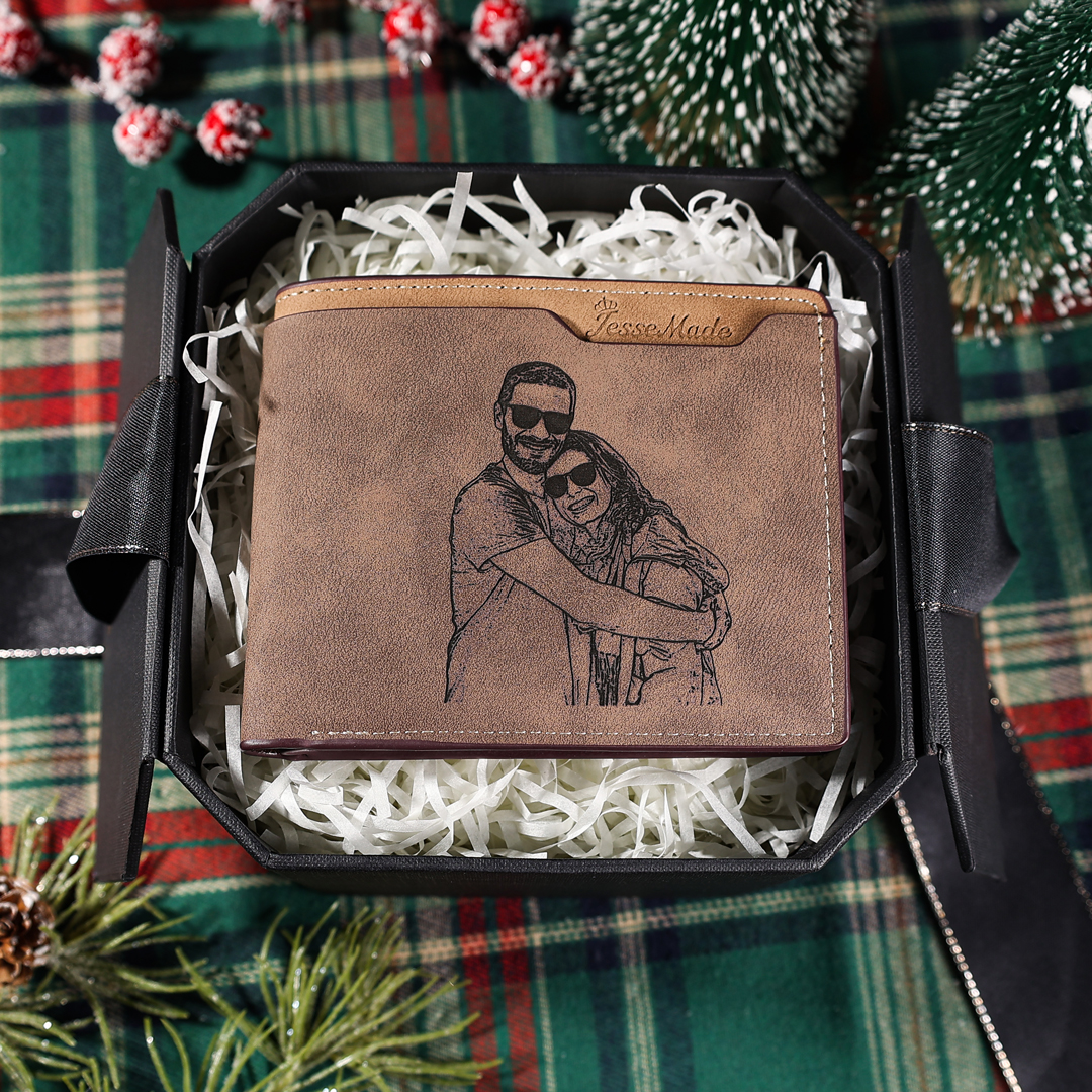 Herren Personalisierter Name & Buchstabe & Foto Lede Geldbörse Weihnachtsgeschenk