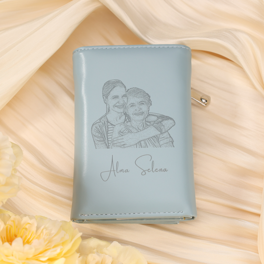 Damen Personalisierter Text & Foto PU Leder Geldbörse Mehrere Mezzanine Portemonnaie mit Reißverschluss