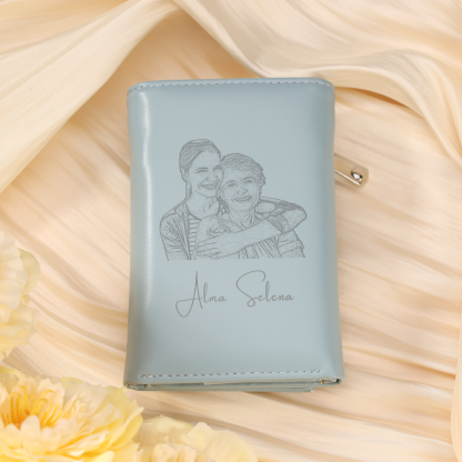 Damen Personalisierter Text & Foto PU Leder Geldbörse Mehrere Mezzanine Portemonnaie mit Reißverschluss