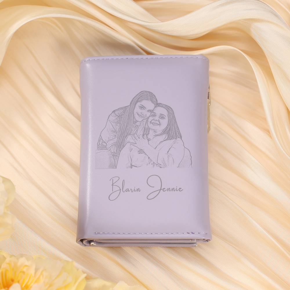 Damen Personalisierter Text & Foto PU Leder Geldbörse Mehrere Mezzanine Portemonnaie mit Reißverschluss