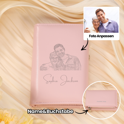 Damen Personalisierter Text & Foto PU Leder Geldbörse Mehrere Mezzanine Portemonnaie mit Reißverschluss