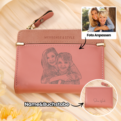 Damen Personalisierter Text & Foto PU Leder Rosa Geldbörse Elegant Portemonnaie mit Reißverschluss