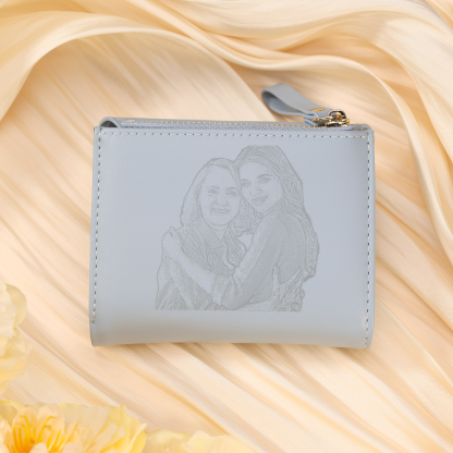 Damen Personalisierter Text & Foto PU Leder Klapp-Portemonnaie Geldbörse mit Reißverschluss