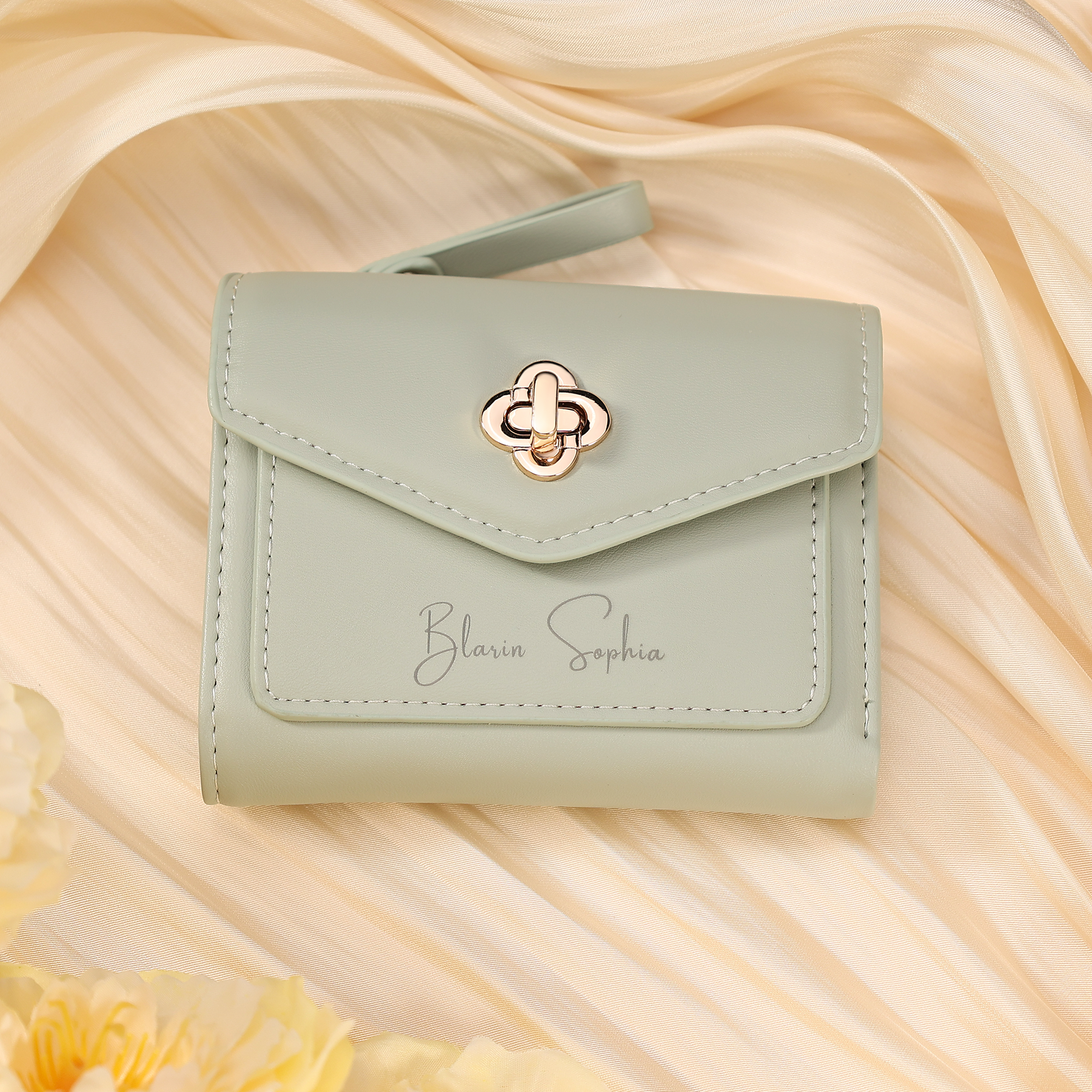 Damen Personalisierter Text & Foto PU Leder Klapp-Portemonnaie Geldbörse mit Reißverschluss