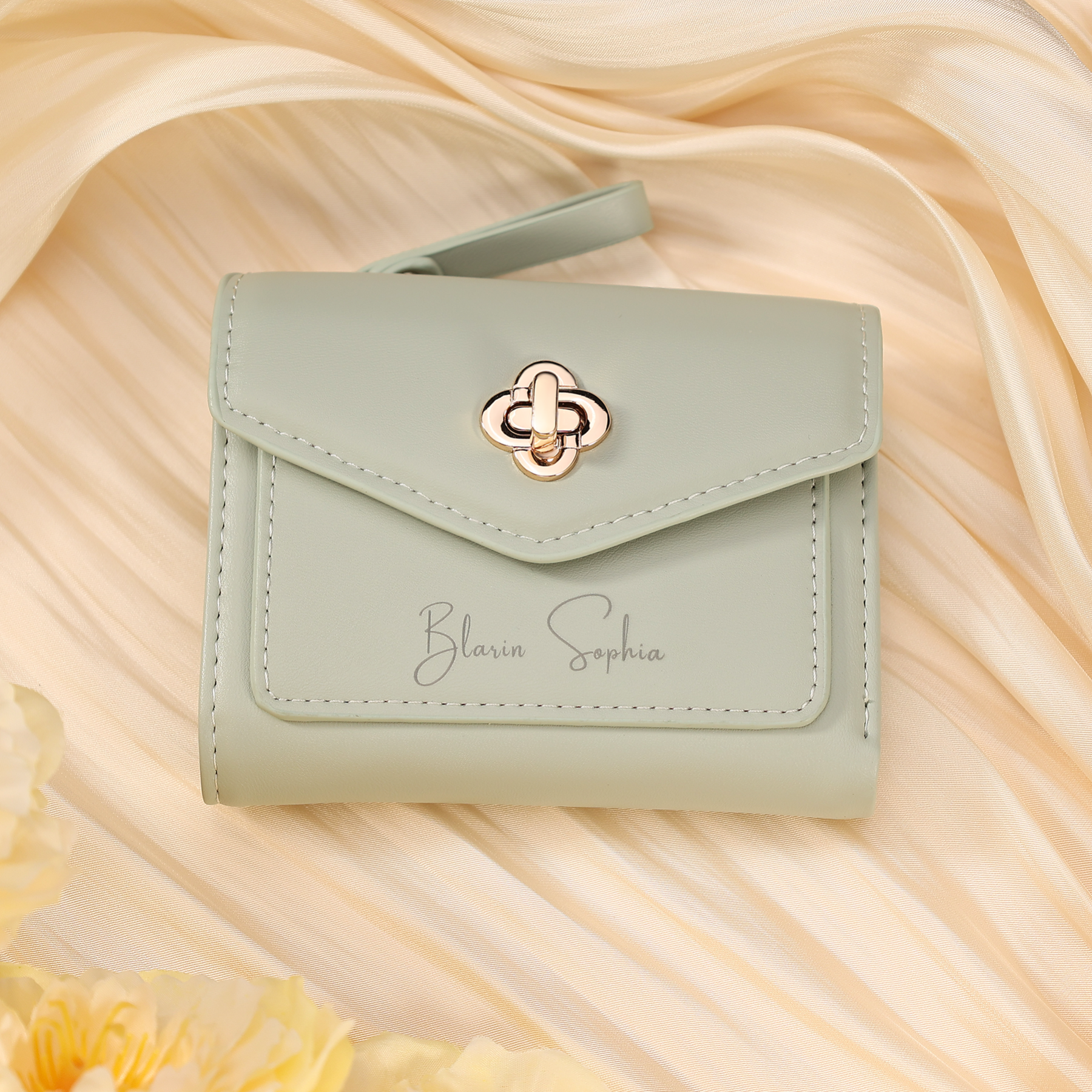 Damen Personalisierter Text & Foto PU Leder Klapp-Portemonnaie Geldbörse mit Reißverschluss