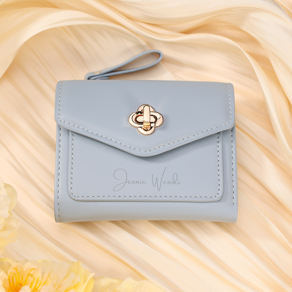 Damen Personalisierter Text & Foto PU Leder Klapp-Portemonnaie Geldbörse mit Reißverschluss