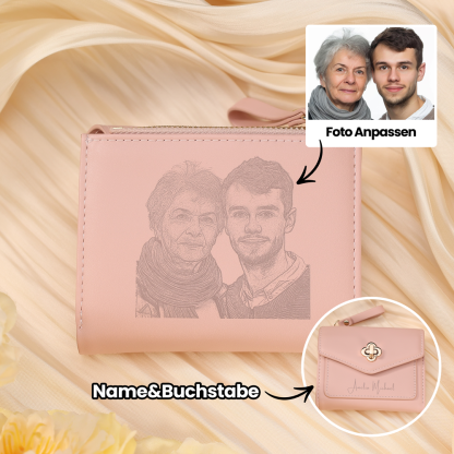 Damen Personalisierter Text & Foto PU Leder Klapp-Portemonnaie Geldbörse mit Reißverschluss