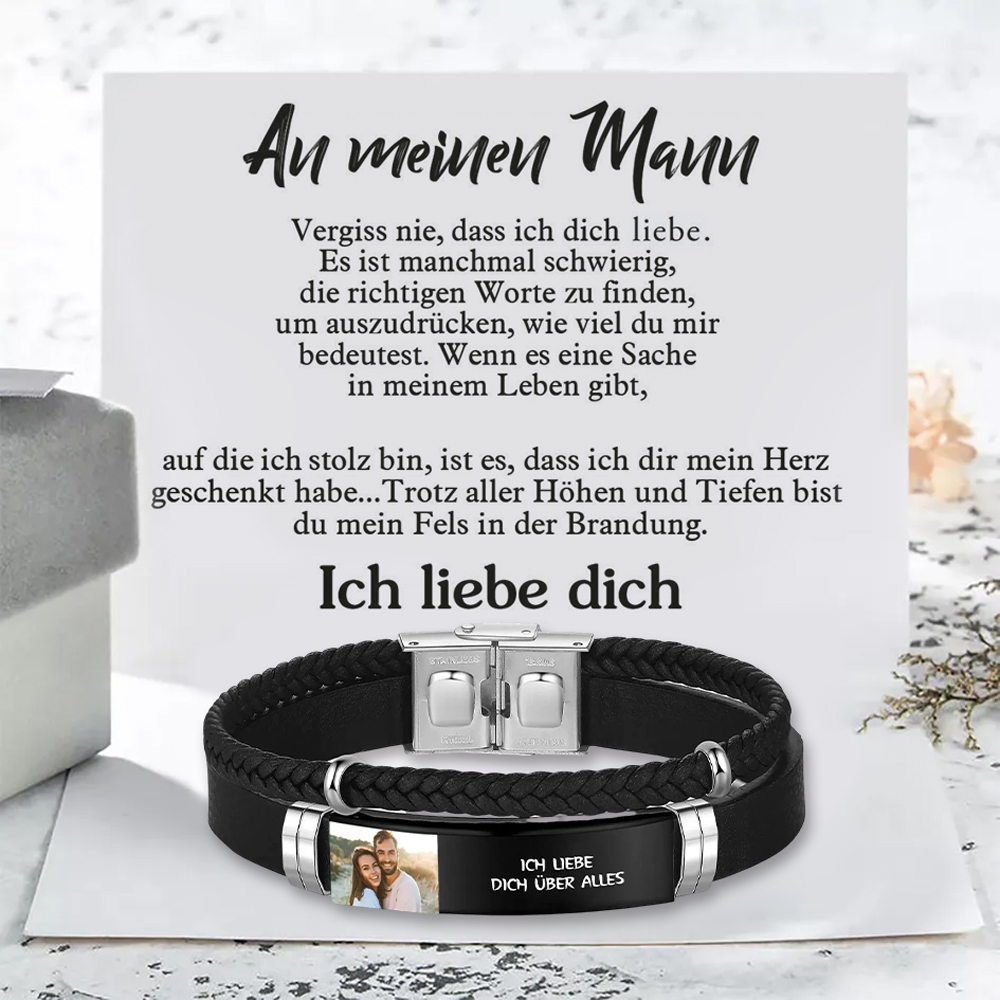 Herren Personalisierter 1 Text & Foto-Leder Armband mit Geschenkkarte für Mann