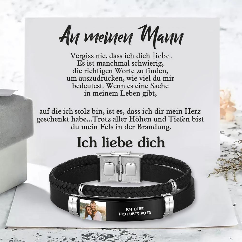 Herren Personalisierter 1 Text & Foto-Leder Armband mit Geschenkkarte für Mann