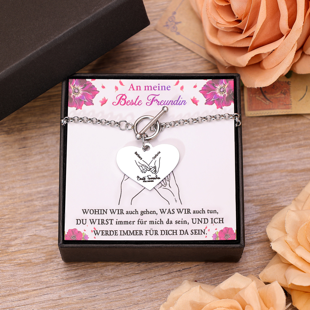 Personalisierte 2 Namen Edelstahl Armband für meine beste Freundin Du wirst immer für mich da sein – Geschenk mit Nachrichtkarte