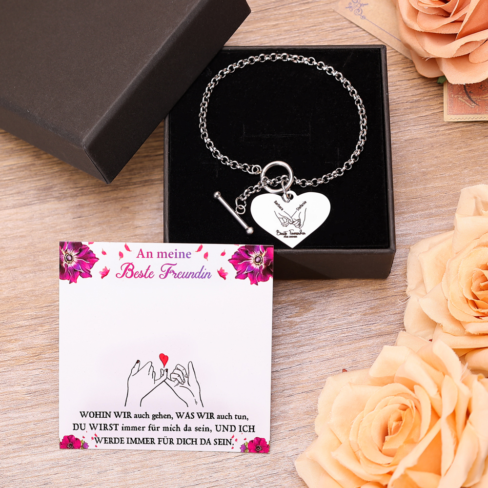 Personalisierte 2 Namen Edelstahl Armband für meine beste Freundin Du wirst immer für mich da sein – Geschenk mit Nachrichtkarte