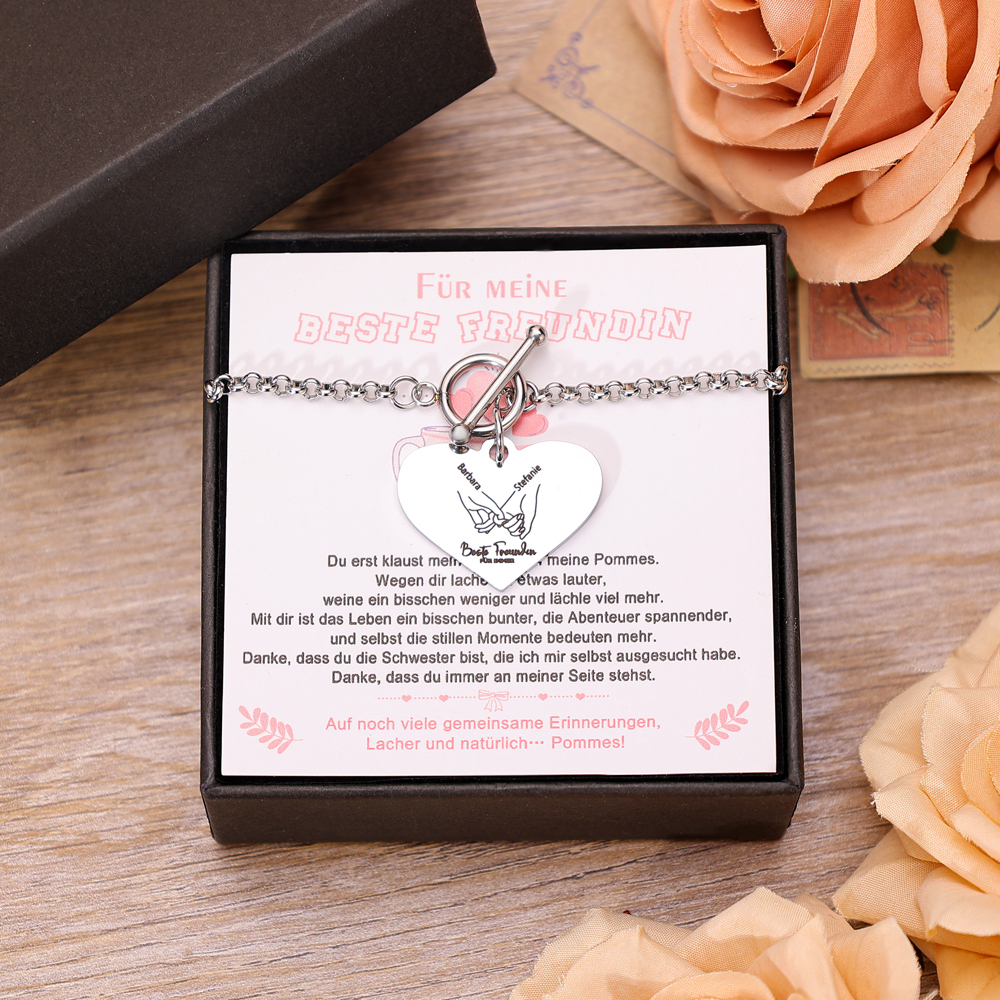 Personalisierte 2 Namen Edelstahl Armband für meine beste Freundin für immer – Geschenk mit Nachrichtkarte