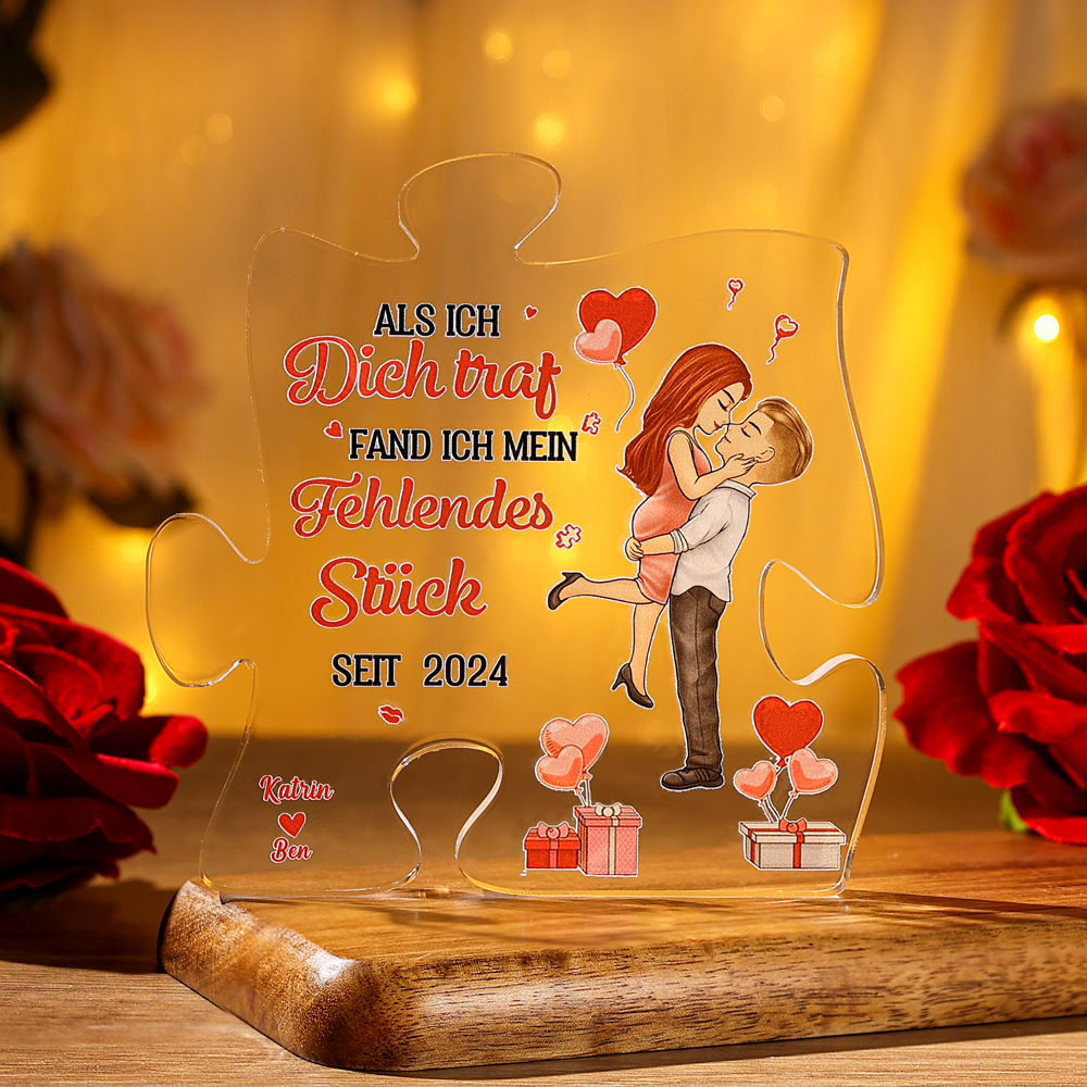 Personalisierte 2 Namen Puzzle Acryl-Deko-Als ich dich traf fand ich mein fehlendes Stück-Schreibtischdekoration für Paar