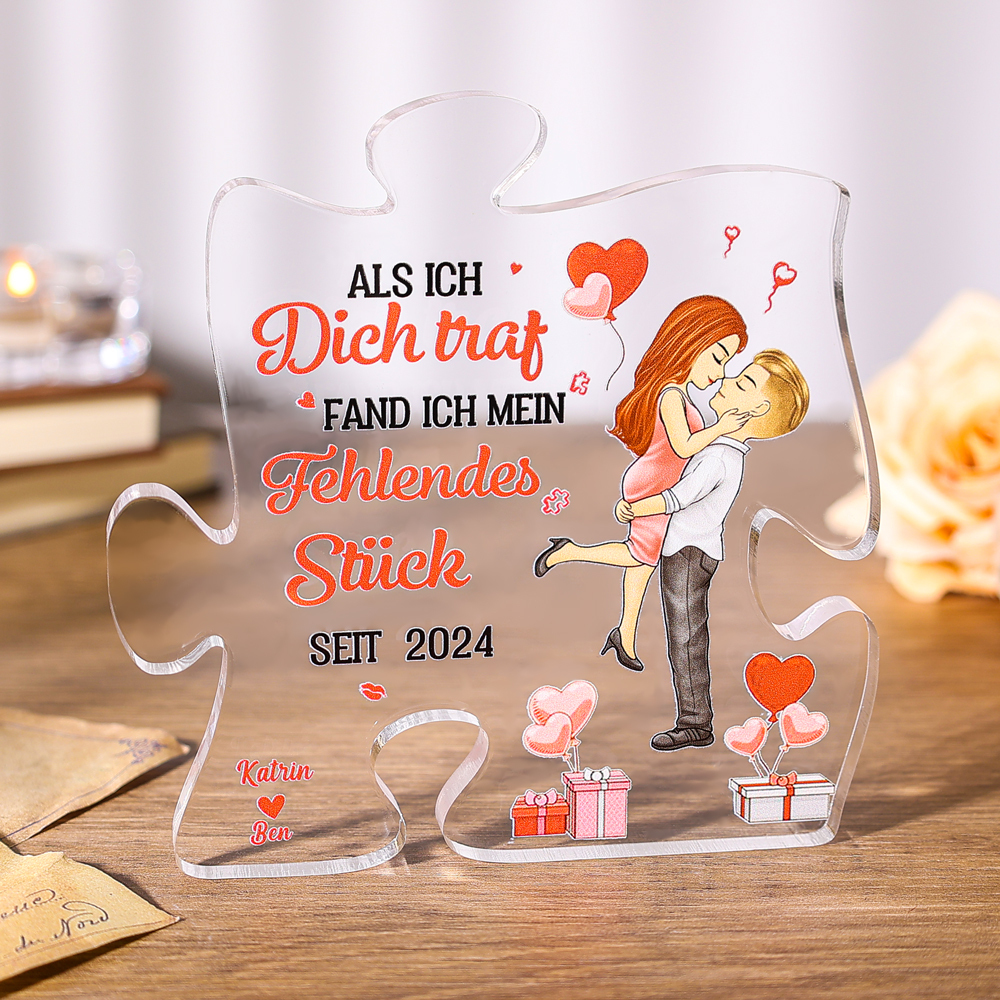 Personalisierte 2 Namen Puzzle Acryl-Deko-Als ich dich traf fand ich mein fehlendes Stück-Schreibtischdekoration für Paar