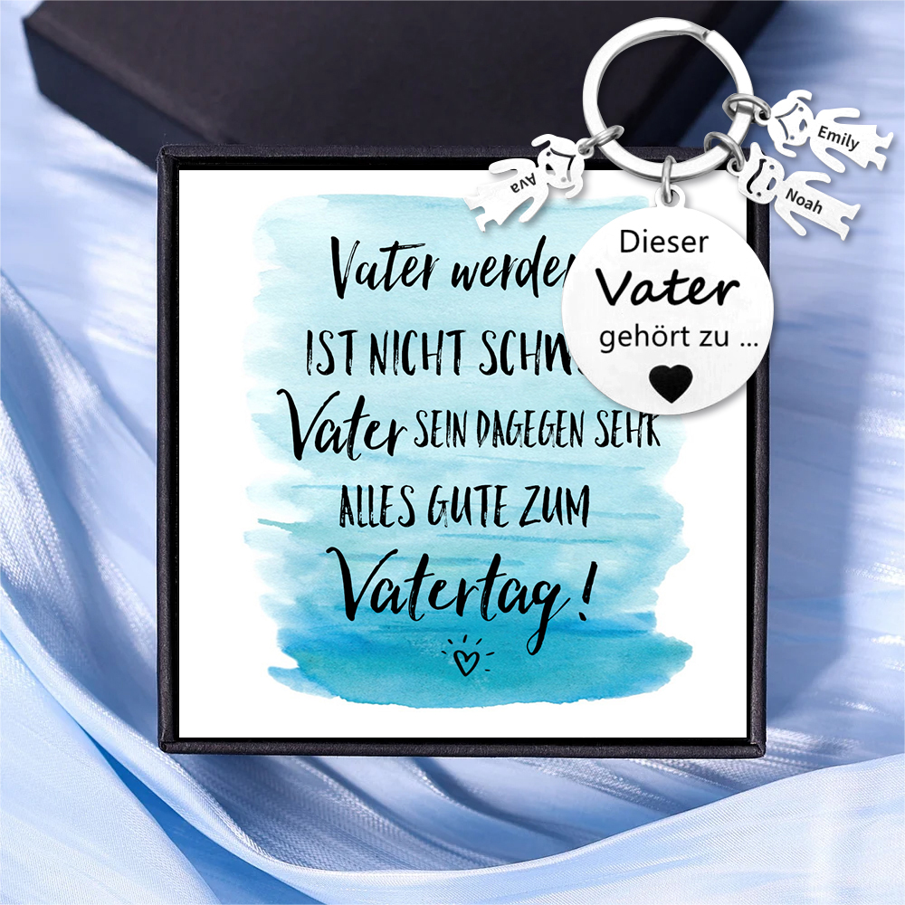 Gravur 3 Namen & Wunschtext Familie Schlüsselanhänger - Dieser Vater ( oder Mutter, Opa, Oma, usw. ) Gehört zu ...