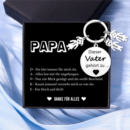 Gravur 3 Namen & Wunschtext Familie Schlüsselanhänger - Dieser Vater ( oder Mutter, Opa, Oma, usw. ) Gehört zu ...