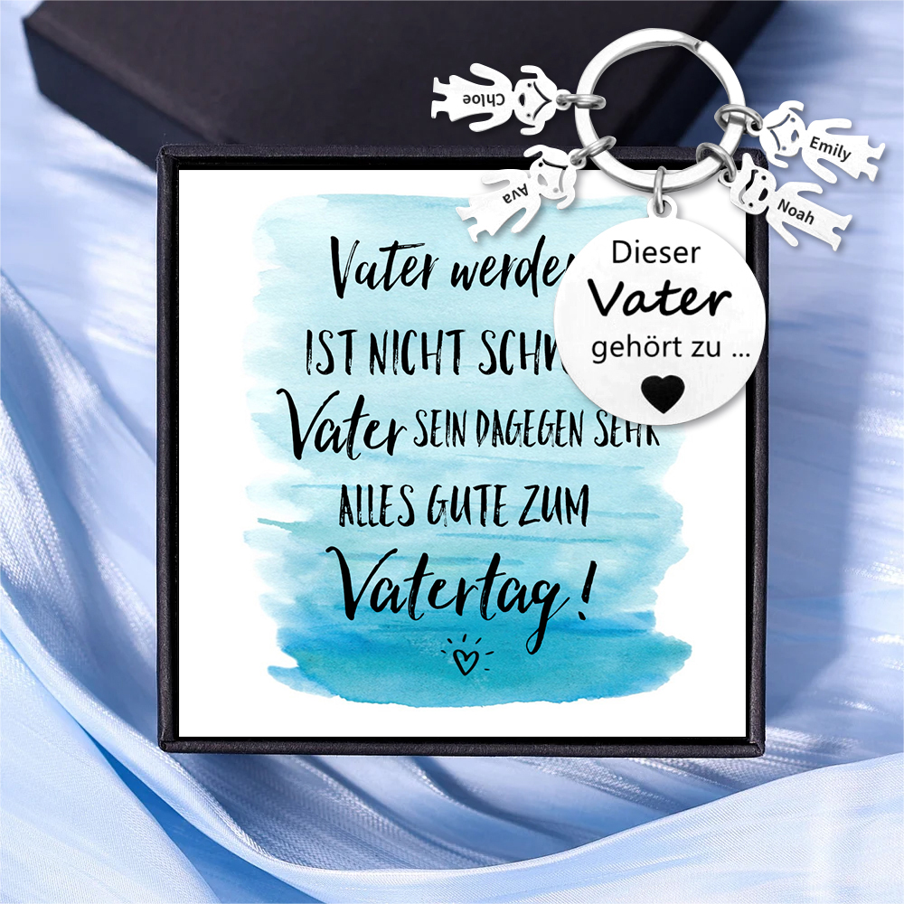 Gravur 4 Namen & Wunschtext Familie Schlüsselanhänger - Dieser Vater ( oder Mutter, Opa, Oma, usw. ) Gehört zu ...
