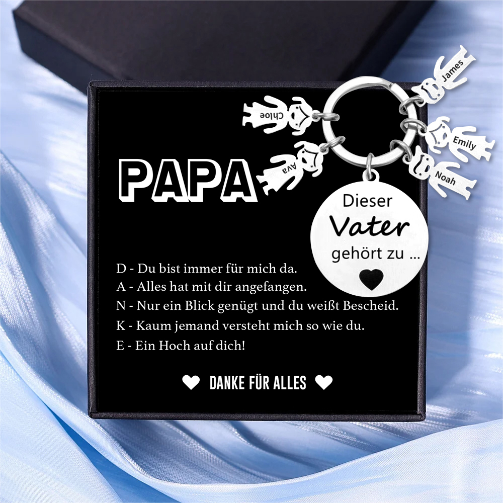 Gravur 5 Namen & Wunschtext Familie Schlüsselanhänger - Dieser Vater ( oder Mutter, Opa, Oma, usw. ) Gehört zu ...