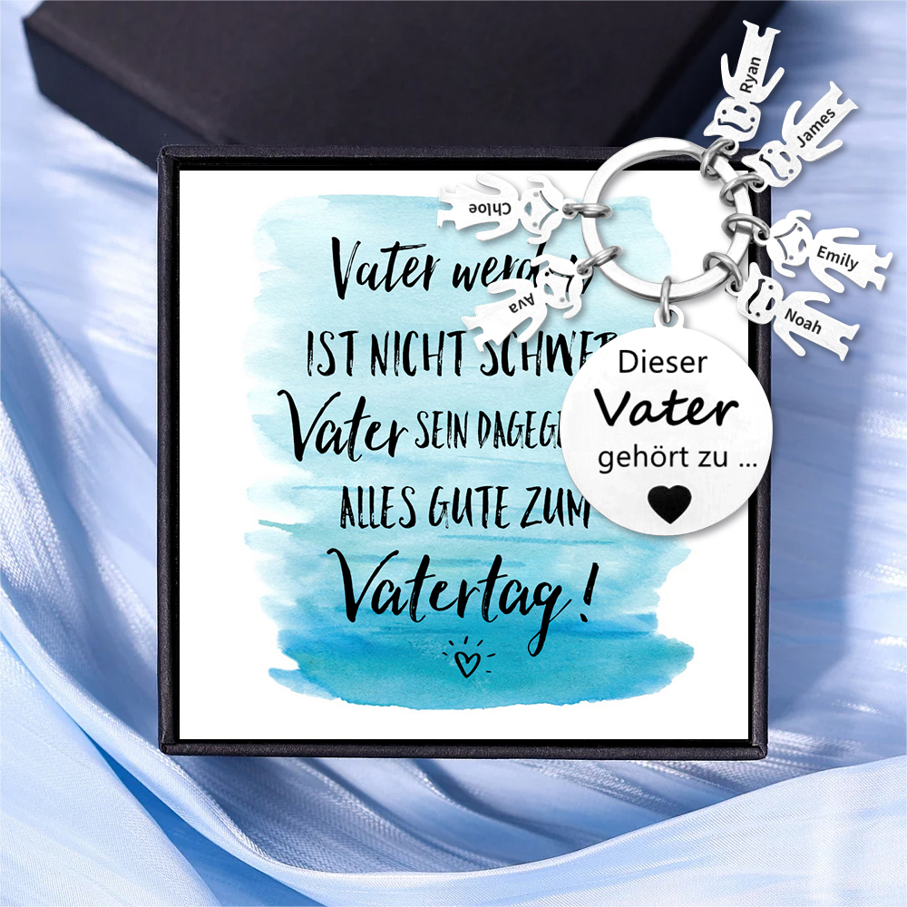 Gravur 6 Namen & Wunschtext Familie Schlüsselanhänger - Dieser Vater ( oder Mutter, Opa, Oma, usw. ) Gehört zu ...