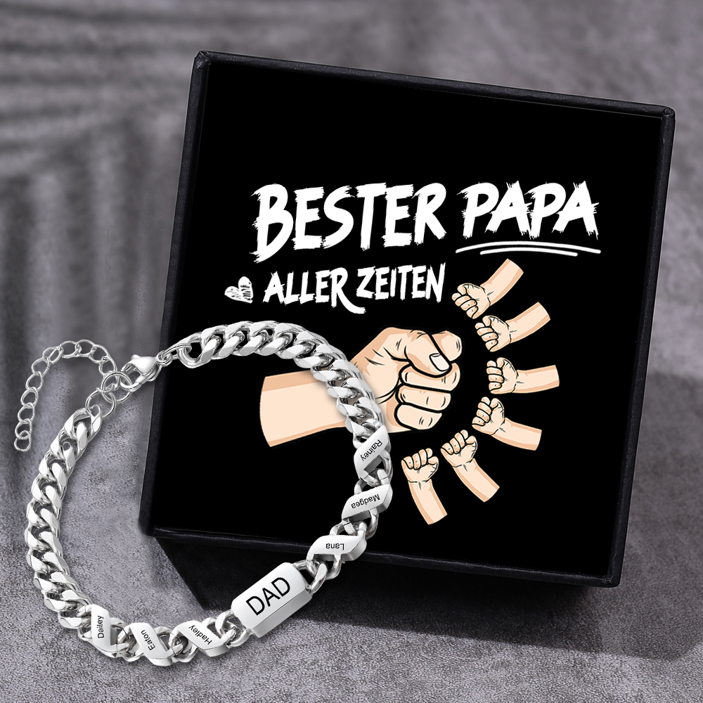 Herren Personalisierte 6 Namen Edelstahl Armband mit Text