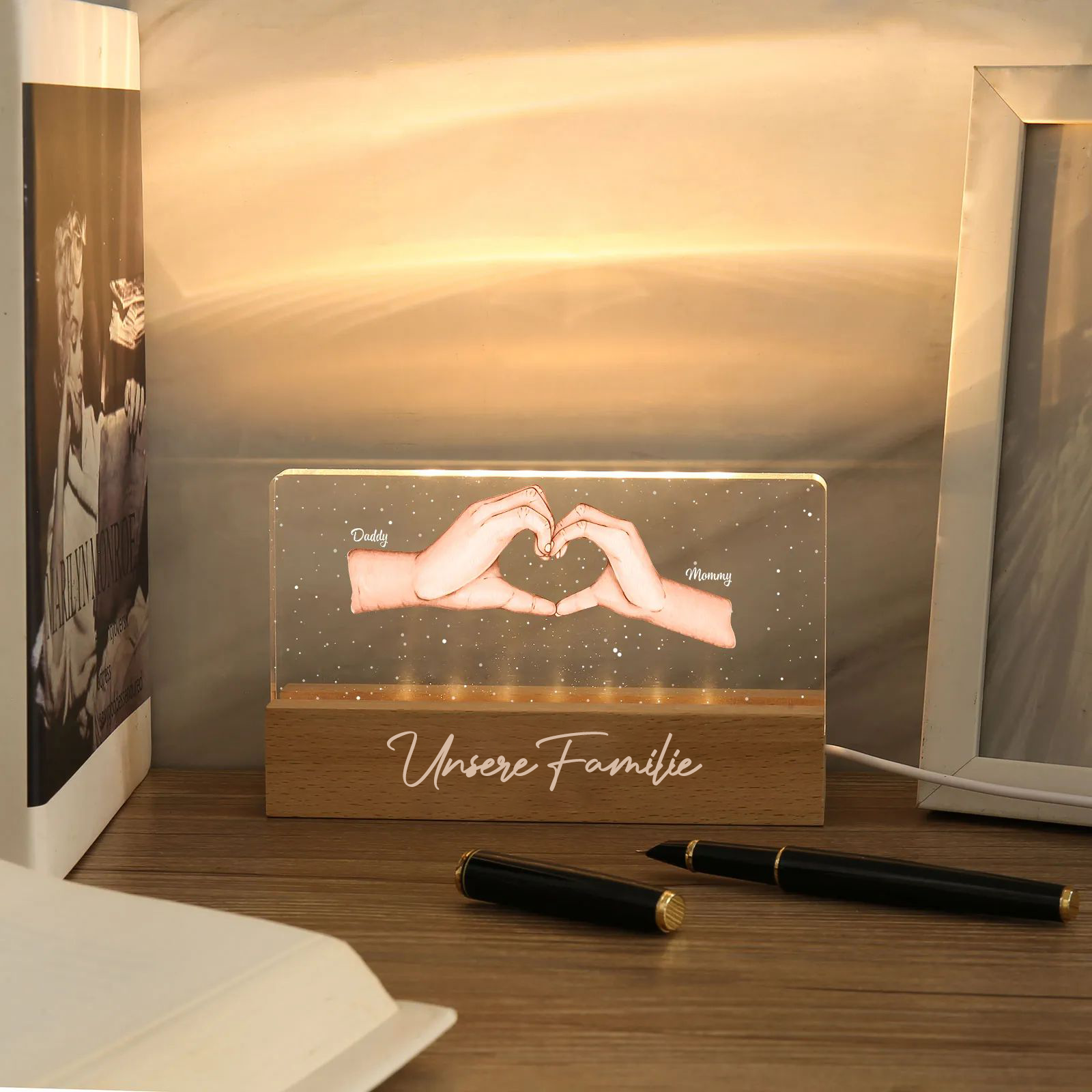 Personalisierte 2 Namen & Text PAPA Hand in Hand Nachtlicht Geschenk für Vater-Unsere Familie