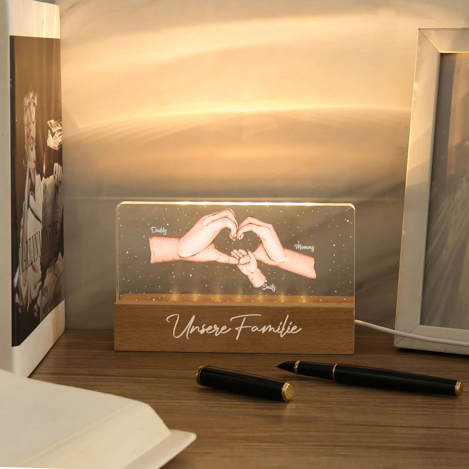 Personalisierte 3 Namen & Text PAPA Hand in Hand Nachtlicht Geschenk für Vater-Unsere Familie