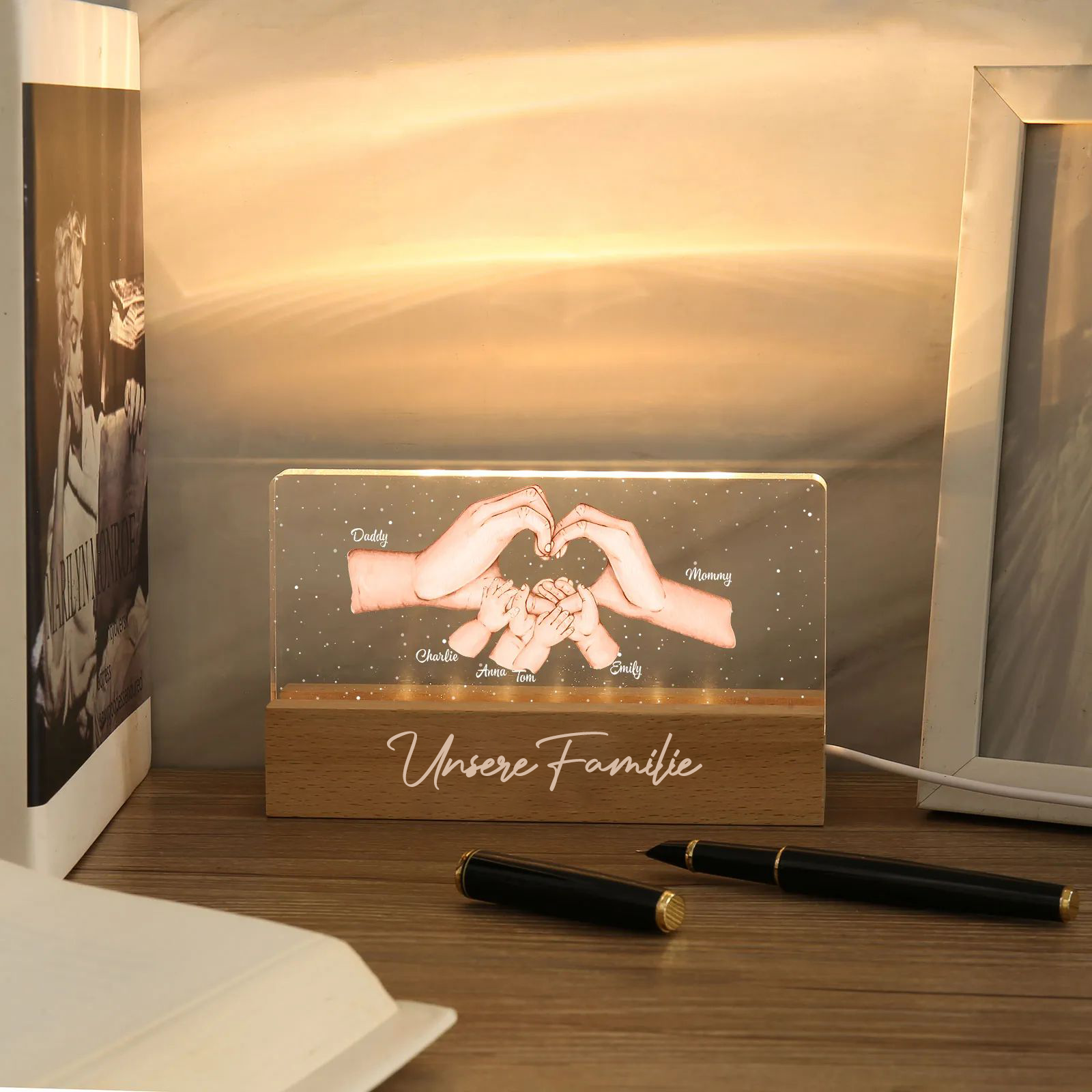 Personalisierte 6 Namen & Text PAPA Hand in Hand Nachtlicht Geschenk für Vater-Unsere Familie