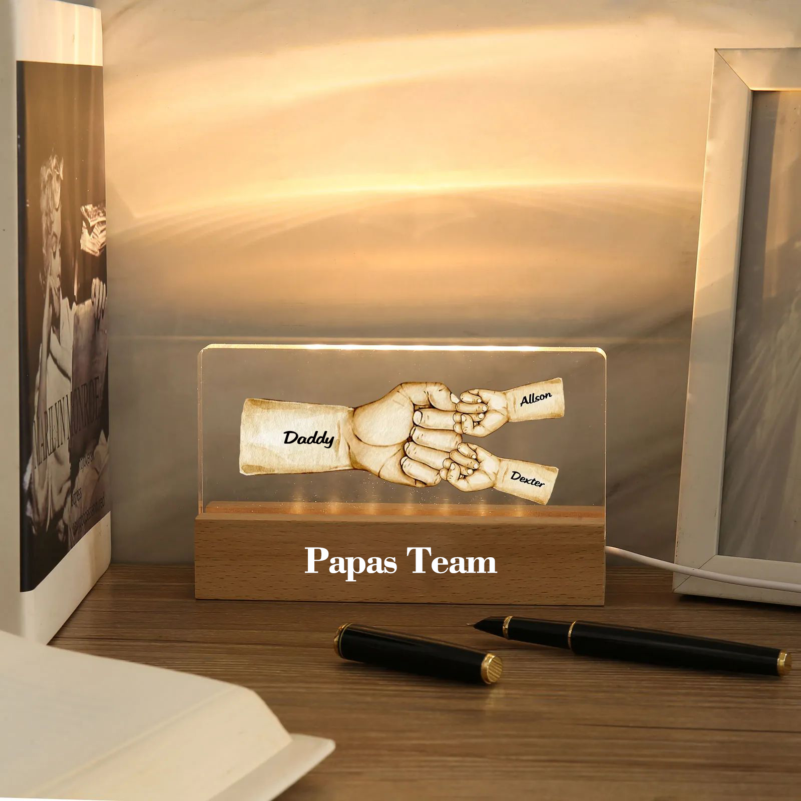 Personalisierte 3 Namen & Text PAPA Faust Nachtlicht Geschenk für Vater
