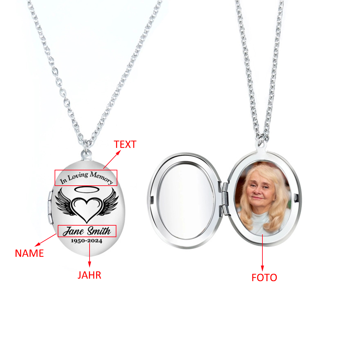 Personalisierbares Foto & Name & Text & Jahr Trauer Edelstahl Halskette