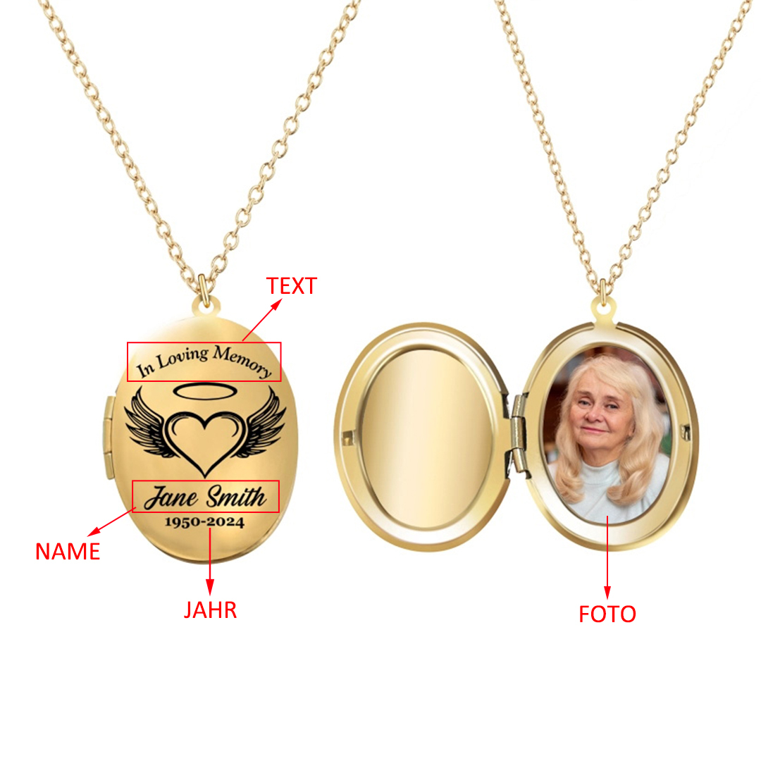 Personalisierbares Foto & Name & Text & Jahr Trauer Edelstahl Halskette