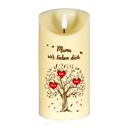 Personalisierbare LED-Kerze Baum mit 3 Namen & Text - Herzliche Schreibtischdekoration für Familie