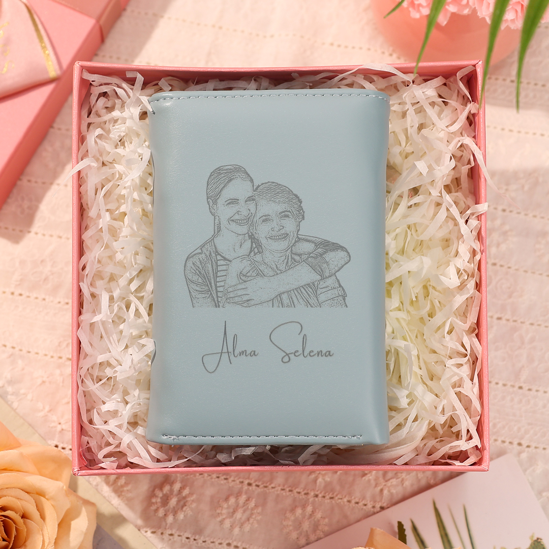 Damen Personalisierter Text & Foto PU Leder Geldbörse Mehrere Mezzanine Portemonnaie mit Reißverschluss