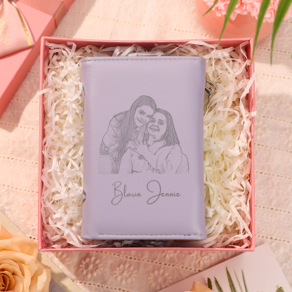 Damen Personalisierter Text & Foto PU Leder Geldbörse Mehrere Mezzanine Portemonnaie mit Reißverschluss