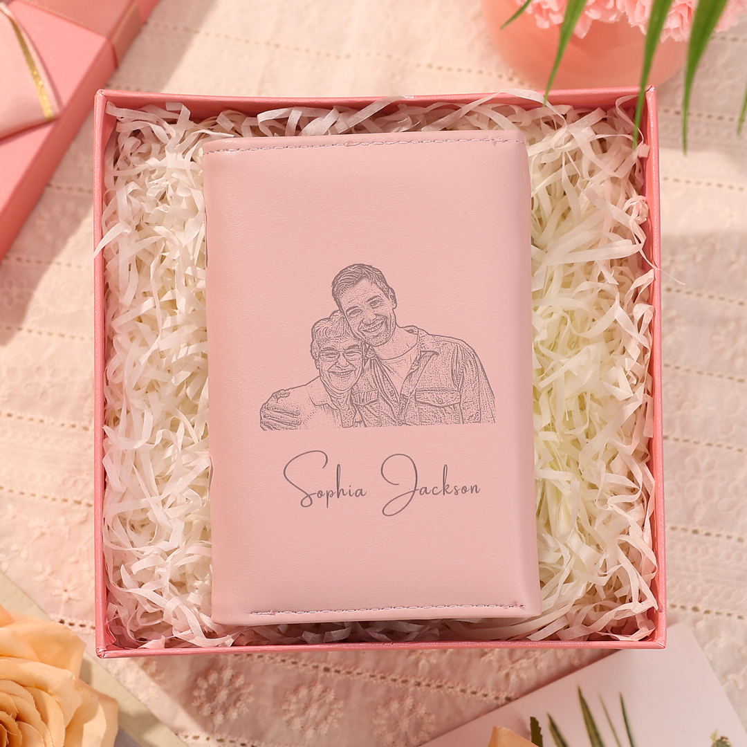 Damen Personalisierter Text & Foto PU Leder Geldbörse Mehrere Mezzanine Portemonnaie mit Reißverschluss