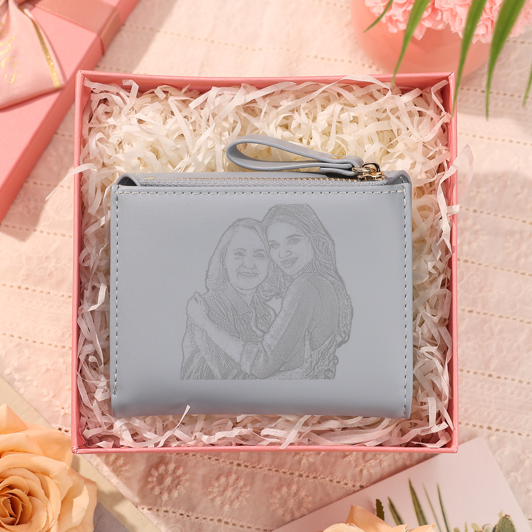 Damen Personalisierter Text & Foto PU Leder Klapp-Portemonnaie Geldbörse mit Reißverschluss