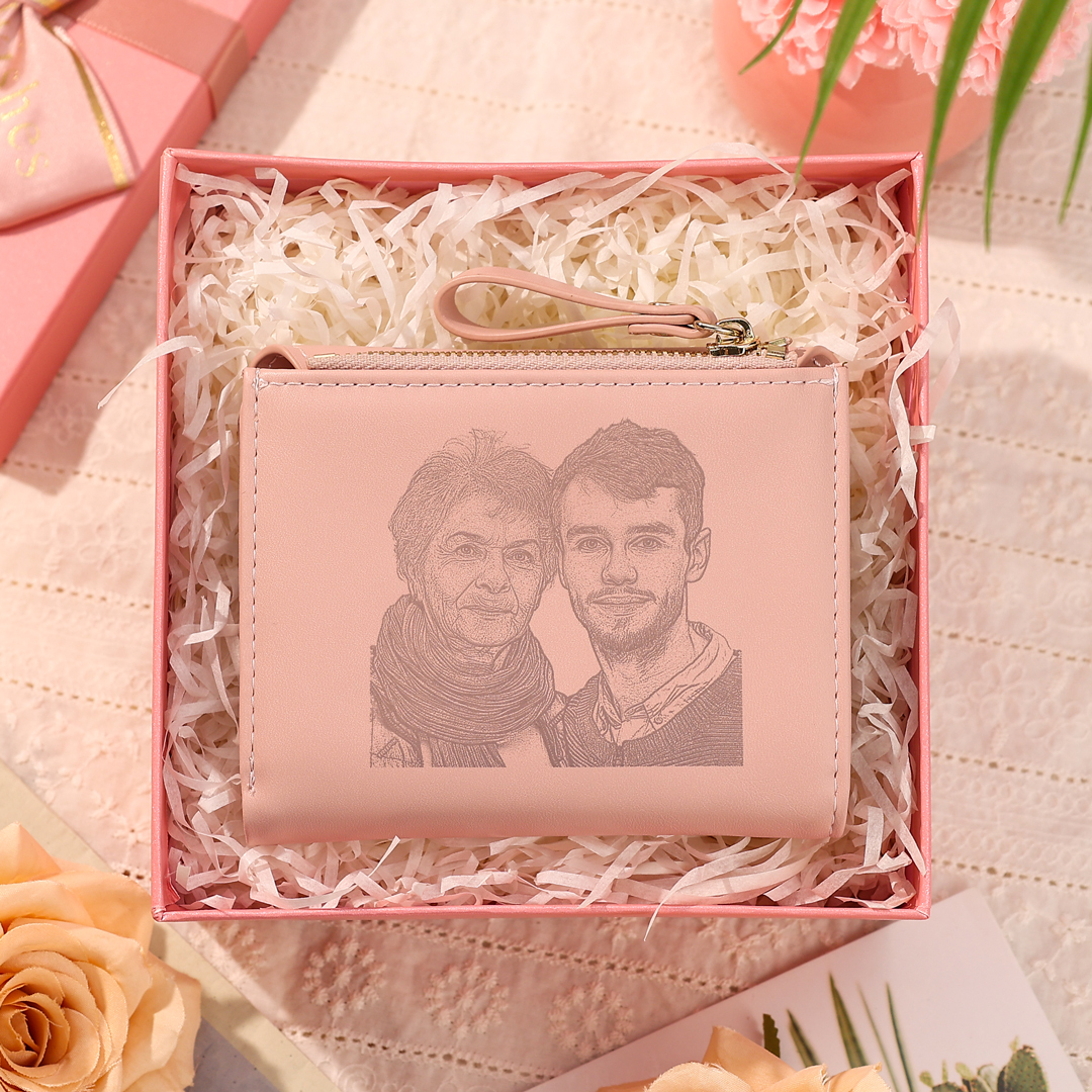 Damen Personalisierter Text & Foto PU Leder Klapp-Portemonnaie Geldbörse mit Reißverschluss