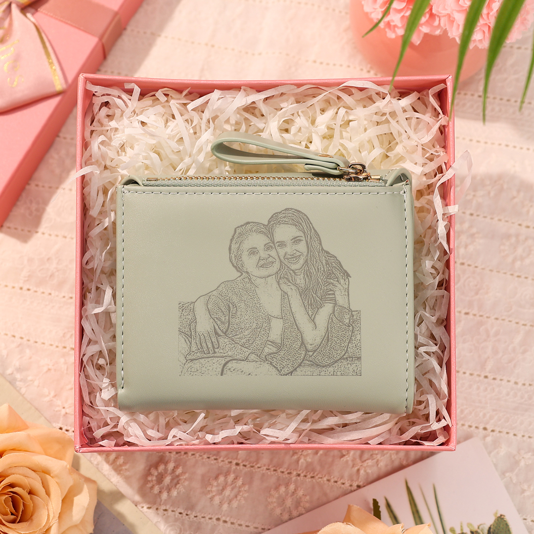 Damen Personalisierter Text & Foto PU Leder Klapp-Portemonnaie Geldbörse mit Reißverschluss