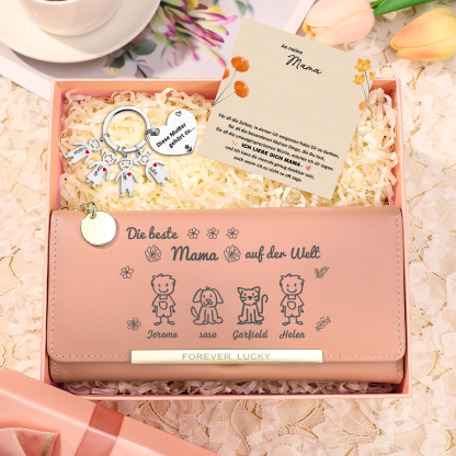 Personalisierter Foto* Name*Muster PU Leder Geldbörse & Name* Muster Schlüsselanhänger & Karte & Box Geschenkbox Set für Mama