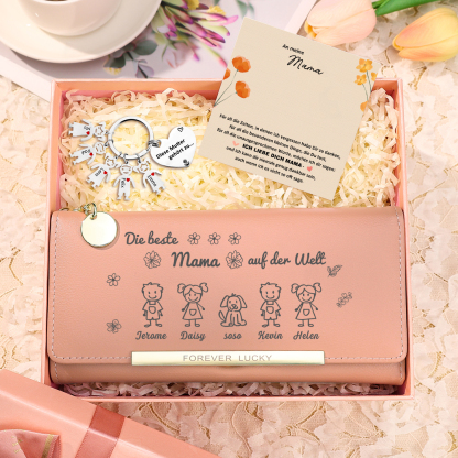 Personalisierter Foto* Name*Muster PU Leder Geldbörse & Name* Muster Schlüsselanhänger & Karte & Box Geschenkbox Set für Mama