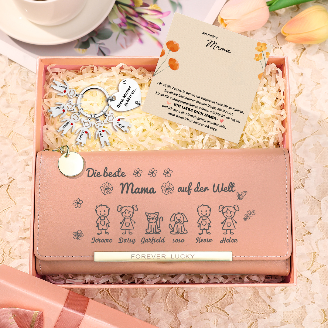 Personalisierter Foto* Name*Muster PU Leder Geldbörse & Name* Muster Schlüsselanhänger & Karte & Box Geschenkbox Set für Mama