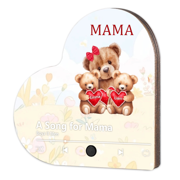 Herz Personalisiertes 2 Namen & Text & Lied farbige Acryl-Holz Kühlschrankmagnet mit Musikfunktion - Geschenk für Mama