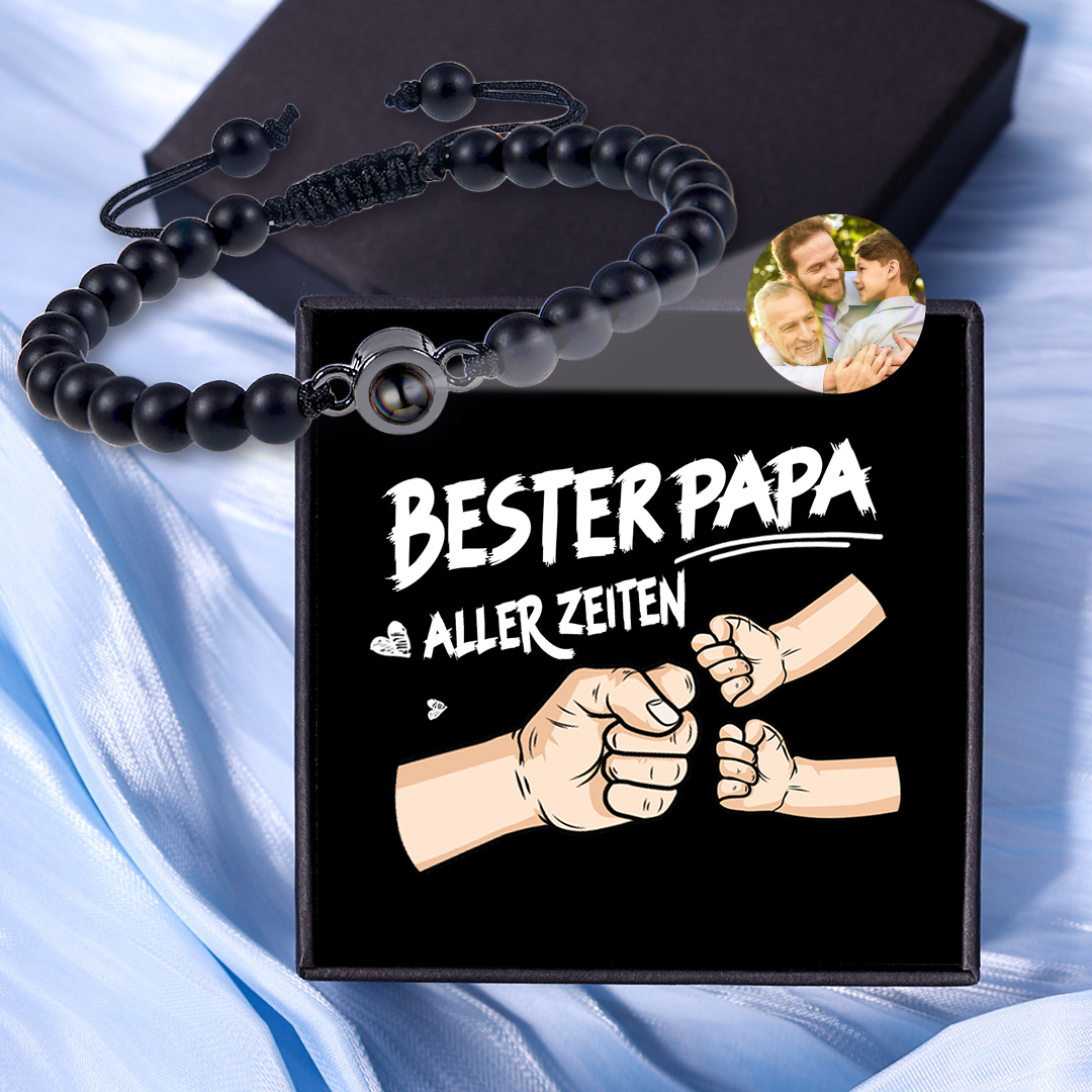 Personalisiertes Foto mattierter Stein Projektion Handseil Armband zum Vatertag-Geschenk mit Nachrichtenkarte